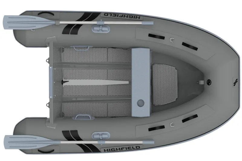Slide: The Image of Highfield Ultralite 240LT 2026 inflatable boat, gray design, air floor, includes paddles. - 8
