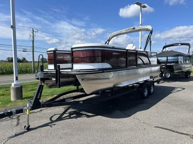 Slide: The Image of Top view of 2024 SunCatcher Select 22SS pontoon boat interior layout. - 2