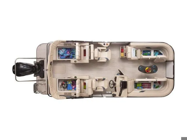 Slide: The Image of 2024 SunCatcher Select 22SS pontoon boat on lake, featuring financing offers from G3 Boats. - 24