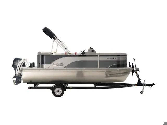 Slide: The Image of 2024 SunCatcher Select 18C pontoon boat on trailer, side view. - 16