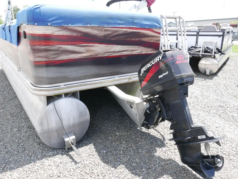 Slide: The Image of 2004 Tracker PB22OB pontoon boat with Mercury 60 outboard motor. - 2