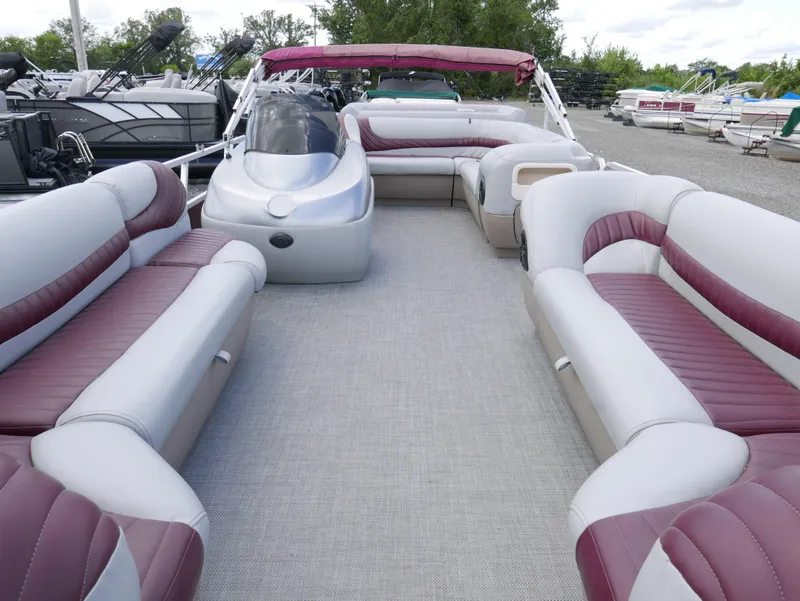 Slide: The Image of 2004 Tracker PB22OB pontoon boat with spacious seating and canopy. - 3