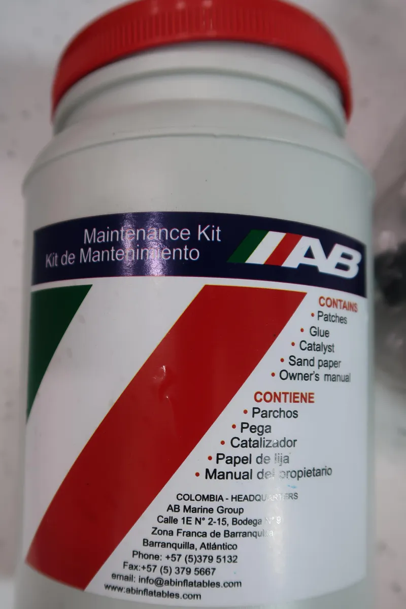 Slide: The Image of AB Inflatables Ventus 8 VL 2024 maintenance kit container with red cap. - 5