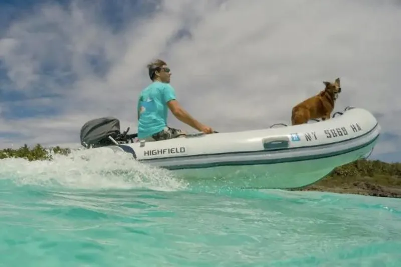 Slide: The Image of Man and dog on Highfield Classic 290 boat, 2025 model. - 7