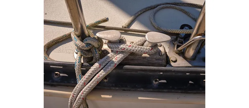 Slide: The Image of Rope and cleat on 1980 Sceptre 36 Athena sailboat deck. - 16