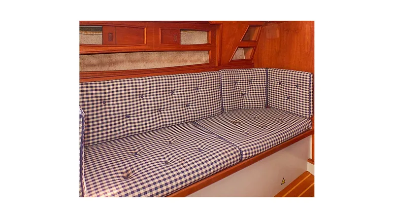 Slide: The Image of Plaid cushioned seating in 1980 Sceptre 36 Athena yacht interior. - 24