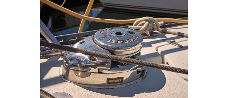 Slide: The Image of Close-up of a winch on a 1980 Sceptre 36 Athena sailboat deck. - 8
