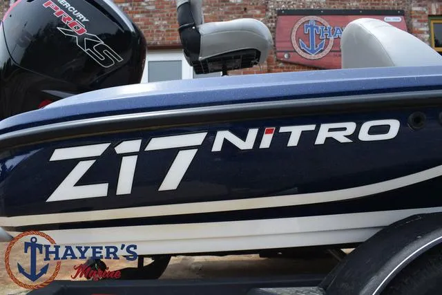 Slide: The Image of 2021 Nitro Z17 boat at Thayer's Marine with Mercury Pro XS engine. - 4