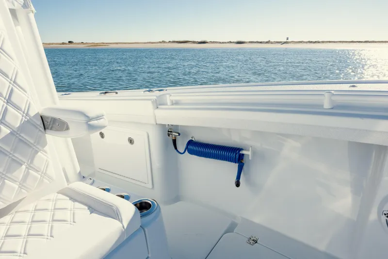 Slide: The Image of Interior view of 2025 Yellowfin 32 boat with ocean backdrop. - 28