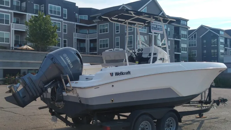 Slide: The Image of 2021 Wellcraft 202 Fisherman boat on trailer with Yamaha outboard motor. - 5