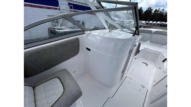 Slide: The Image of 2023 Sea Fox 226 Traveler boat interior with seating and windshield. - 9