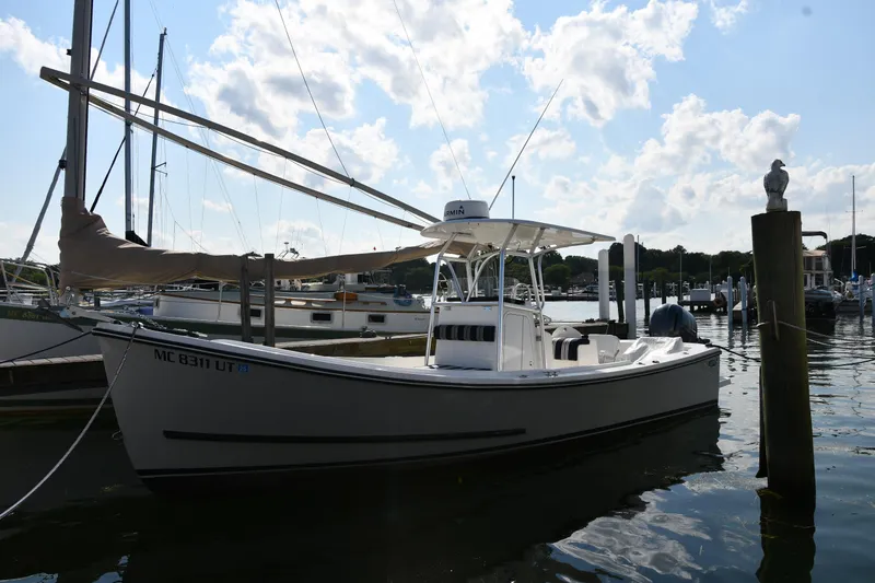 The Image of 2021 Eastern 248 Center Console boat docked in a marina on a sunny day. - 0