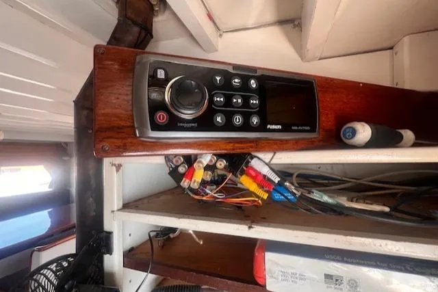 Slide: The Image of Interior of 1996 Custom Bolger PH Shoal-draft Ketch with audio system and wiring. - 30