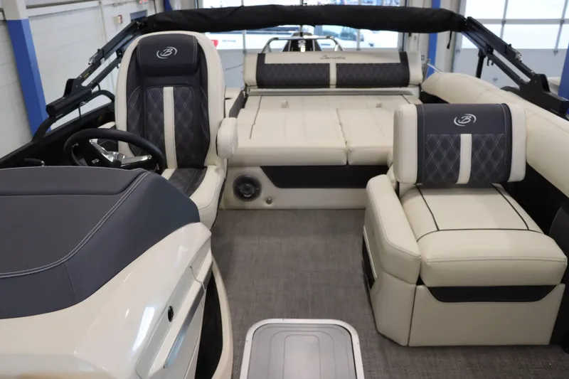 Slide: The Image of 2025 Barletta Lusso 23U interior with luxurious seating and modern design. - 13