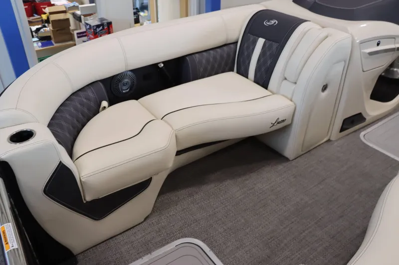Slide: The Image of Luxurious seating in 2025 Barletta Lusso 23U pontoon boat interior. - 18