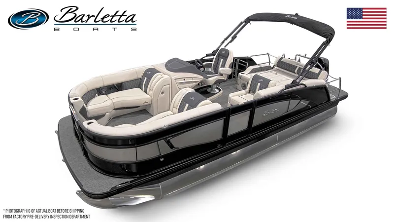 Slide: The Image of 2025 Barletta Lusso 23U pontoon boat with luxurious seating and sleek design. - 21