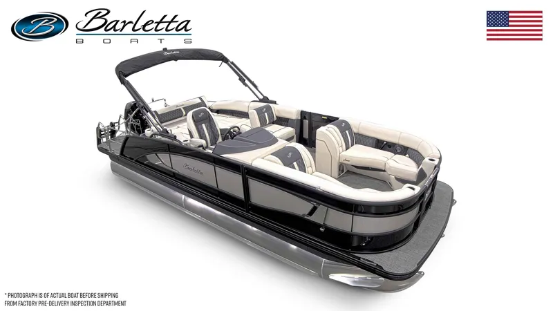 Slide: The Image of 2025 Barletta Lusso 23U pontoon boat with luxurious seating and sleek design. - 25