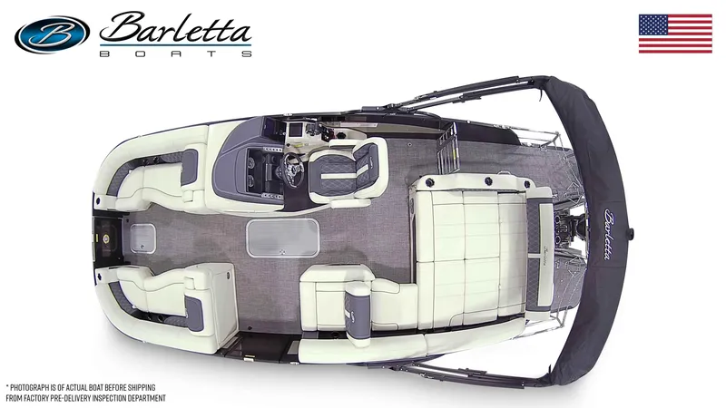 Slide: The Image of Top view of 2025 Barletta Lusso 23U luxury pontoon boat with elegant seating. - 27