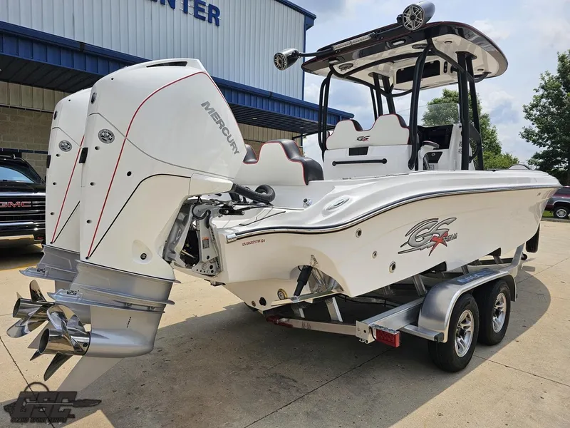 Slide: The Image of 2024 Glasstream 280 Pro GSX boat on trailer with Mercury outboard engine. - 16