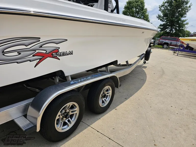 Slide: The Image of 2024 Glasstream 280 Pro GSX boat on a trailer, side view. - 19