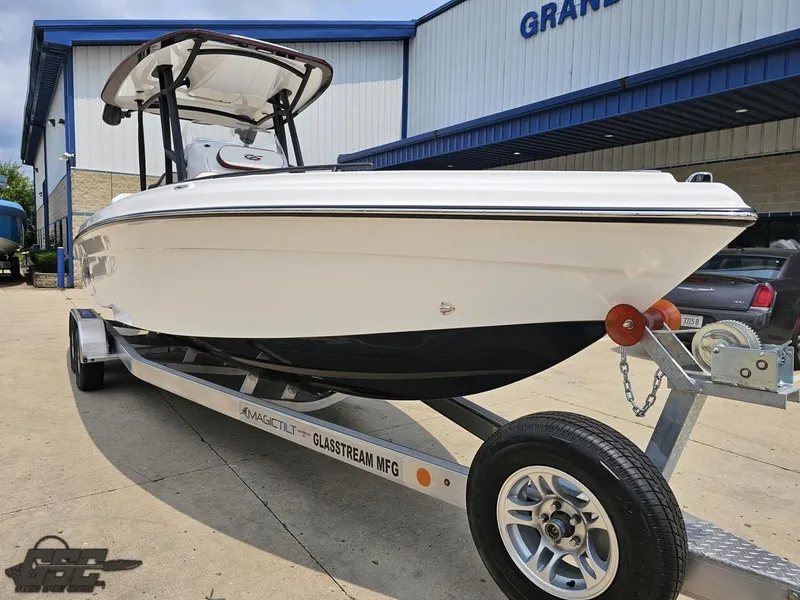 Slide: The Image of 2024 Glasstream 280 Pro GSX boat on a trailer outside a dealership. - 22