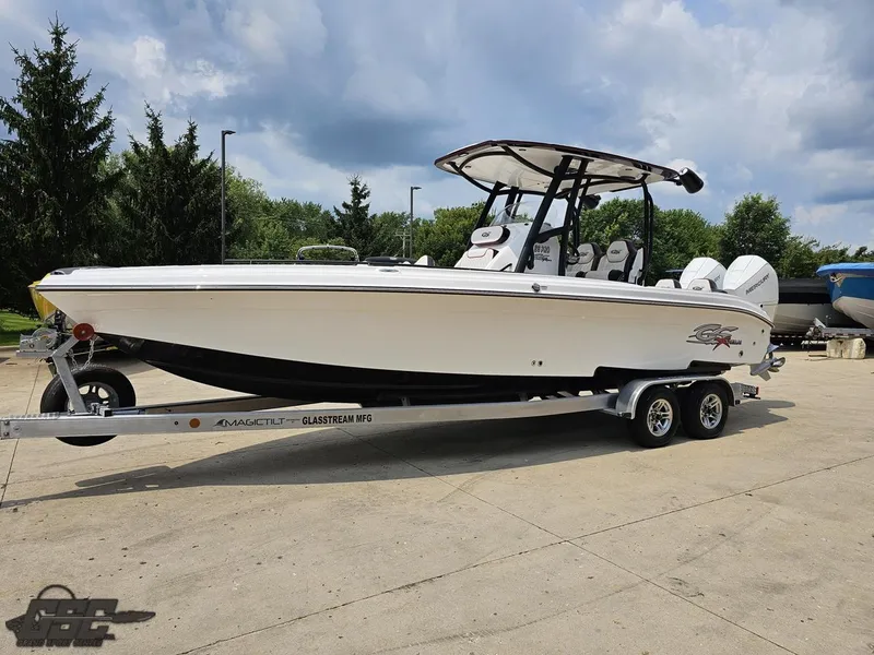 Slide: The Image of 2024 Glasstream 280 Pro GSX boat on trailer, side view. - 27