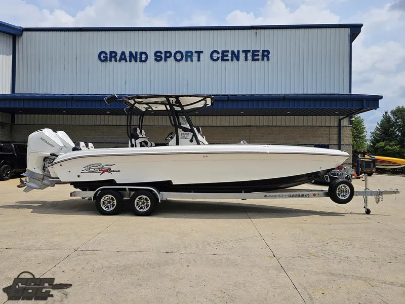 Slide: The Image of 2024 Glasstream 280 Pro GSX boat on a trailer at Grand Sport Center. - 3