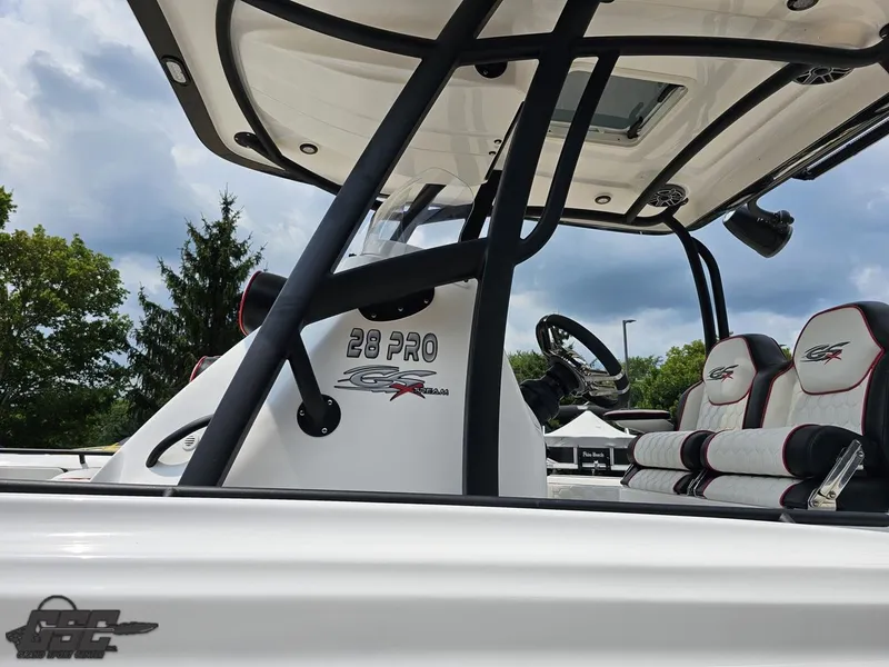 Slide: The Image of 2024 Glasstream 280 Pro GSX boat interior with seating and console. - 33