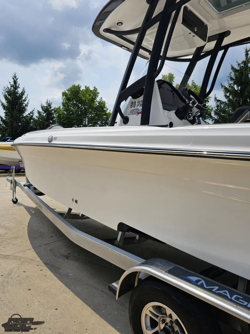 Slide: The Image of 2024 Glasstream 280 Pro GSX boat on a trailer, side view. - 36