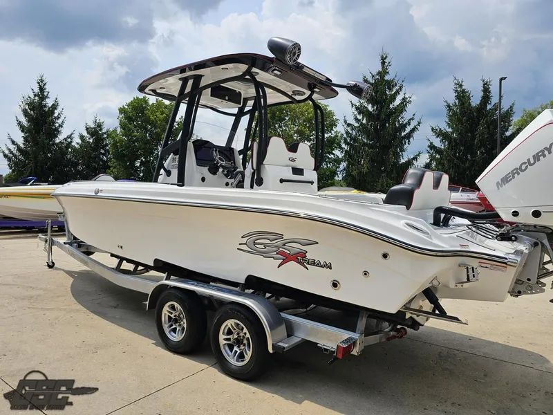 Slide: The Image of 2024 Glasstream 280 Pro GSX boat on a trailer, side view. - 38