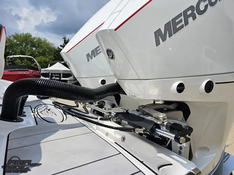 Slide: The Image of 2024 Glasstream 280 Pro GSX with dual Mercury outboard engines. - 44