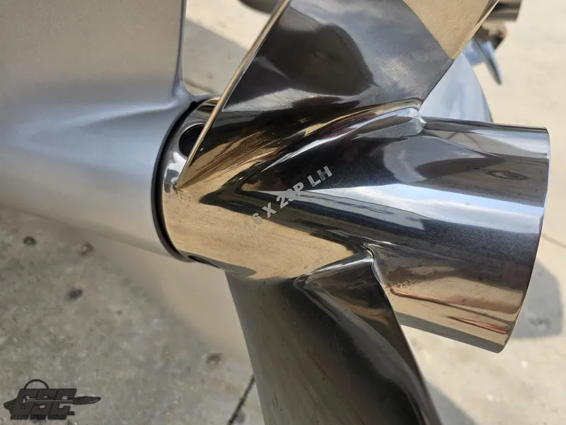 Slide: The Image of Close-up of a 2024 Glasstream 280 Pro GSX boat propeller. - 47