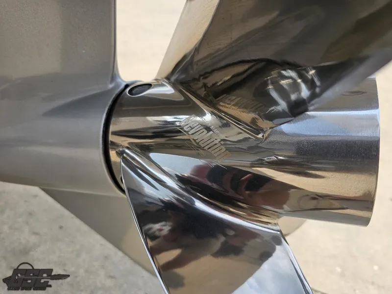 Slide: The Image of Close-up of a 2024 Glasstream 280 Pro GSX boat propeller. - 48