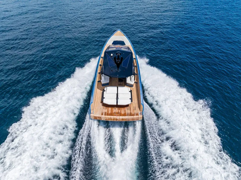 Slide: The Image of 2023 Wally WALLYPOWER58 yacht cruising on open sea, aerial view. - 12