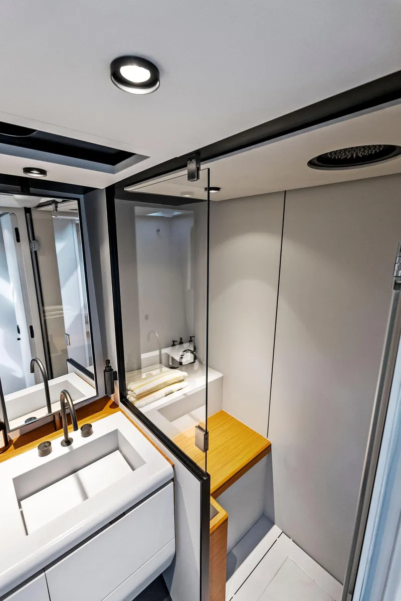 Slide: The Image of Modern bathroom in 2023 Wally WALLYPOWER58 yacht with sleek fixtures and glass shower. - 32