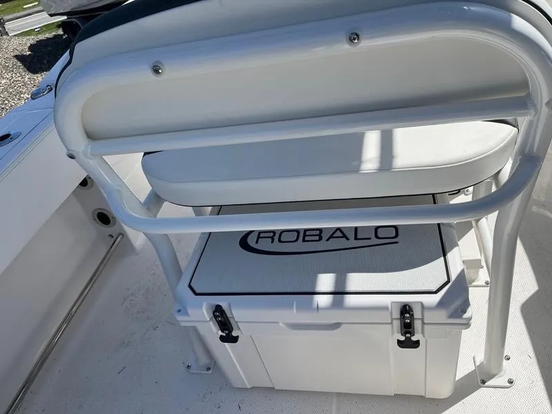 Slide: The Image of 2025 Robalo R 202 EX boat seat with integrated storage compartment. - 10
