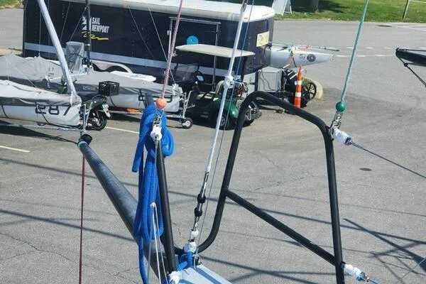 Slide: The Image of Close-up of rigging on a 1996 Carroll Marine Farr 30 sailboat in a marina. - 4