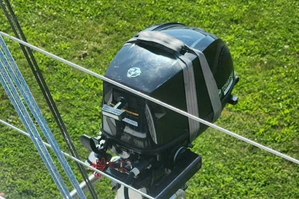 Slide: The Image of Outboard motor on a 1996 Carroll Marine Farr 30 sailboat. - 7