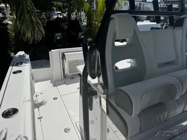 Slide: The Image of Close-up of Mercury 400 V10 outboard engines on a 2025 Blackfin 332cc boat. - 47