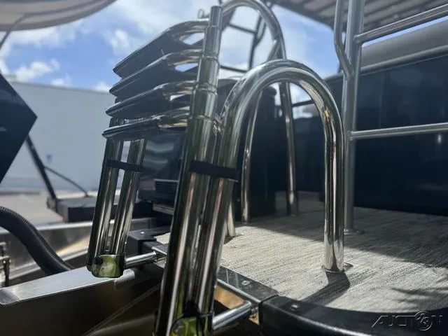 Slide: The Image of 2024 Avalon Catalina Entertainer Funship 27 FT ladder and deck detail. - 12