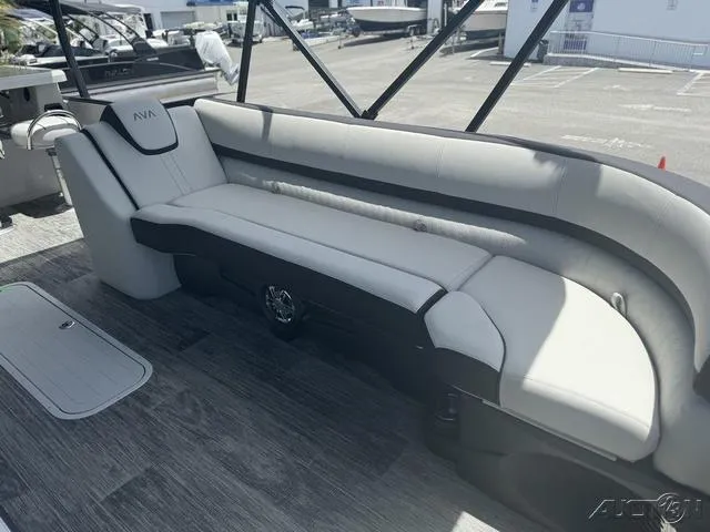 Slide: The Image of 2024 Avalon Catalina Entertainer Funship 27 FT interior seating area with modern design. - 23