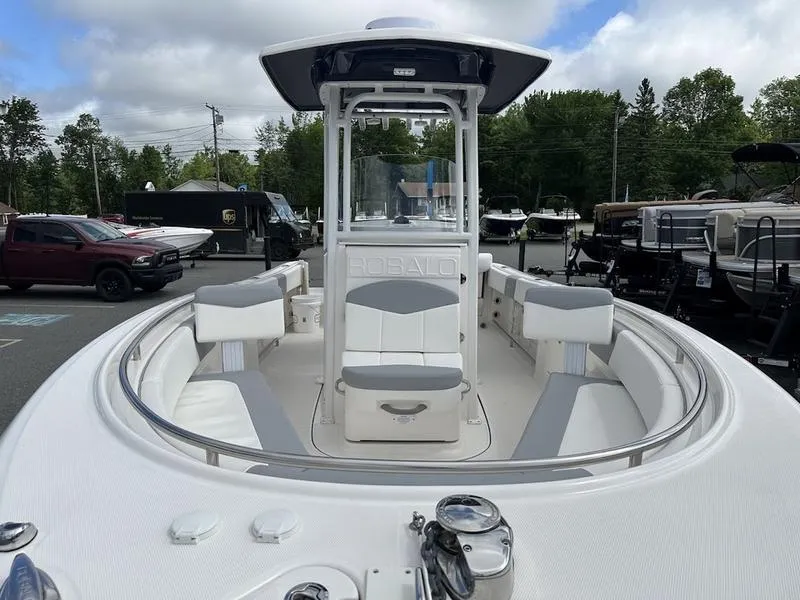 Slide: The Image of 2022 Robalo R242 boat with spacious seating and modern design. - 17