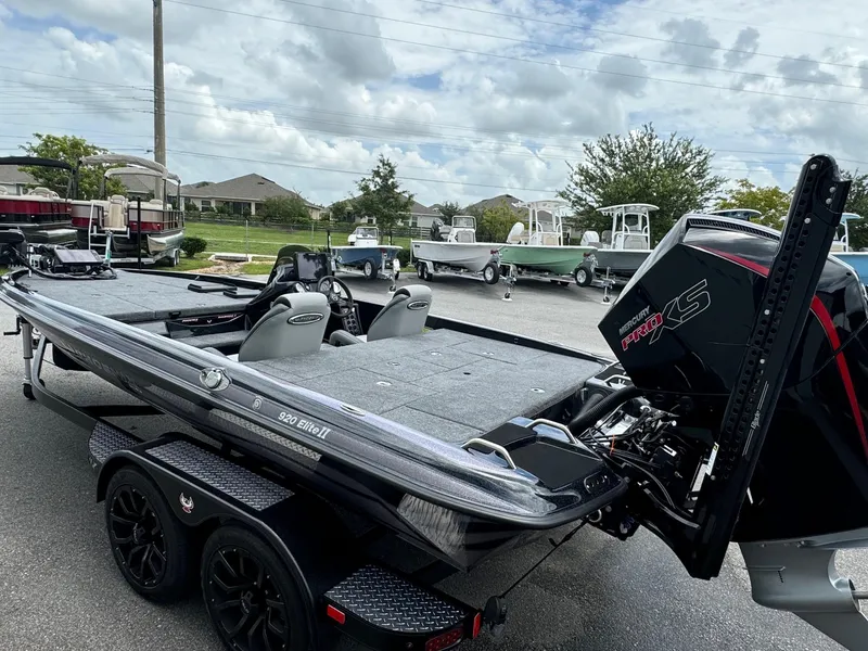 Slide: The Image of 2025 Phoenix 920 Elite 2 fishing boat with Mercury Pro XS engine on trailer. - 17