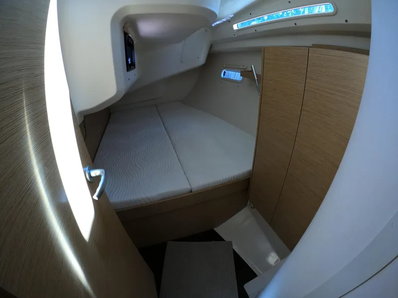 Slide: The Image of Interior cabin of 2019 Hanse 388 yacht with modern wood finish. - 23