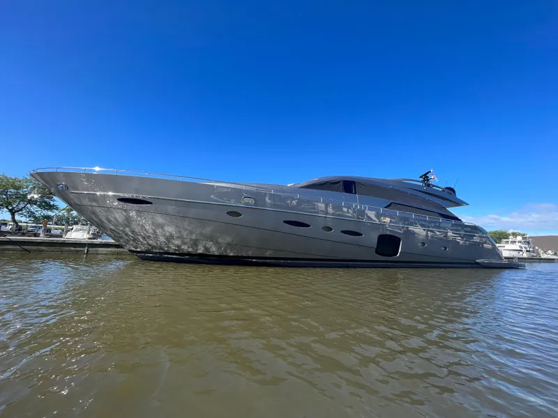 Slide: The Image of 2017 Pershing 92 Motor Yacht on water under clear blue sky. - 3