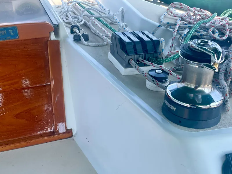 Slide: The Image of Tartan 4100 sailboat deck with winch and ropes, 2001 model. - 19