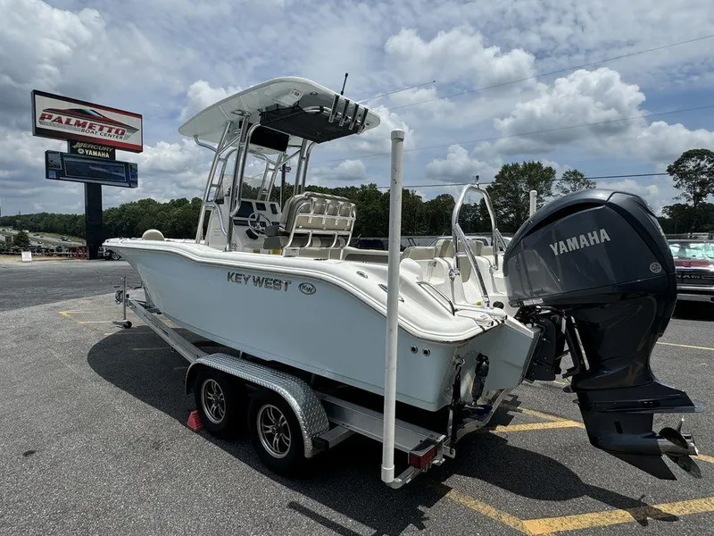 Slide: The Image of 2025 Key West 239FS boat with Yamaha engine on trailer. - 4