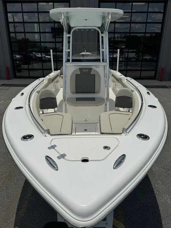 Slide: The Image of 2025 Key West 239FS boat with spacious seating and modern design. - 9