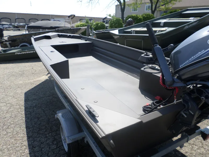 Slide: The Image of 2024 Alweld 1648 VV Marsh boat on trailer with outboard motor. - 3