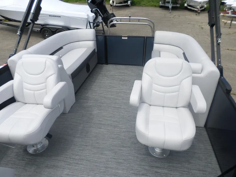 Slide: The Image of Interior of 2025 Godfrey Sweetwater 2286 SB Tri pontoon boat with plush seating. - 6